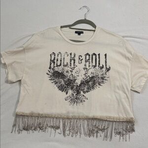 Cream Graphic Fringe T-Shirt